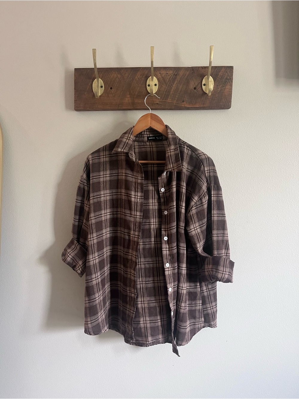 SHEIN Brown Plaid Casual Button-Down Shirt